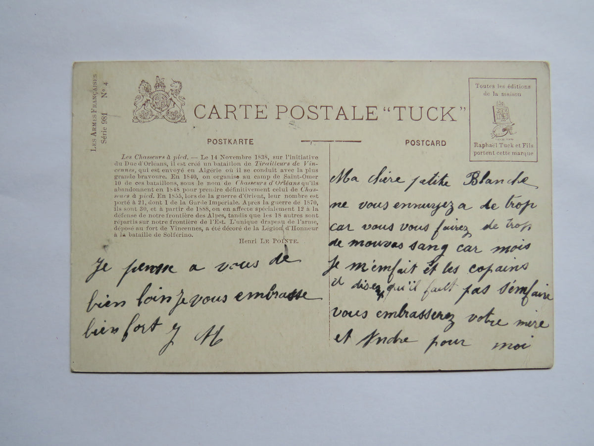 Vintage Postcard of Chasseurs A Pied, "Tuck"