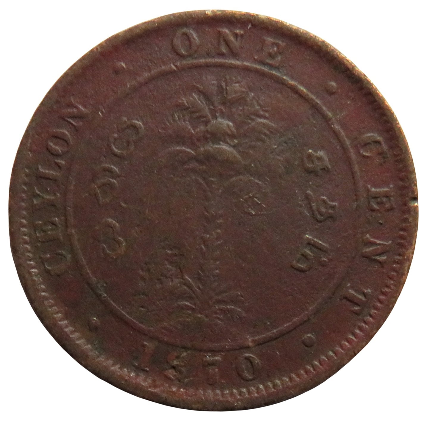1870 Queen Victoria Ceylon One Cent Coin