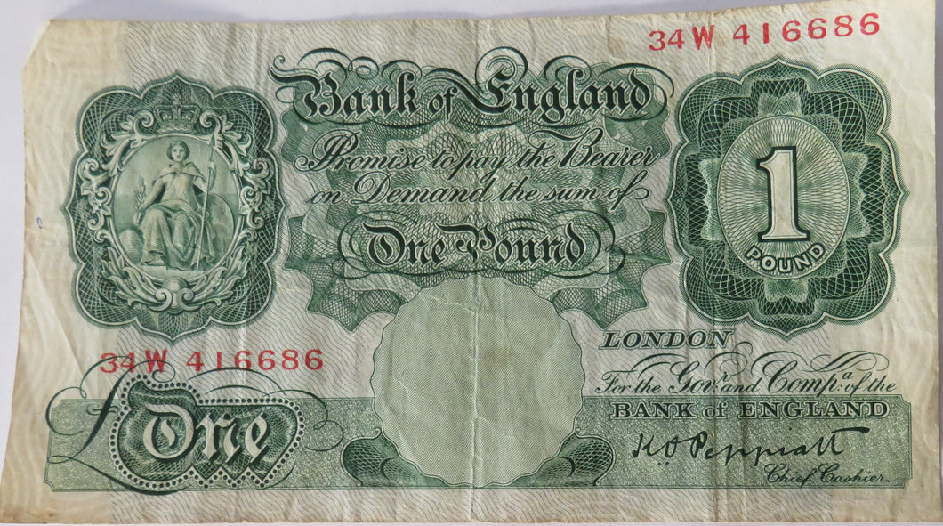 Bank of England £1 One Pound Note (34W) K.O.Peppiatt (1934-1949)