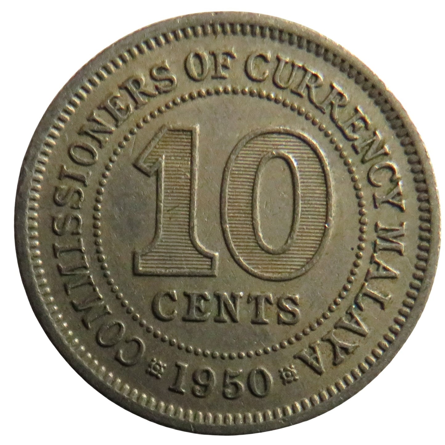 1950 King George VI Commissioners of Currency Malaya 10 Cents Coin