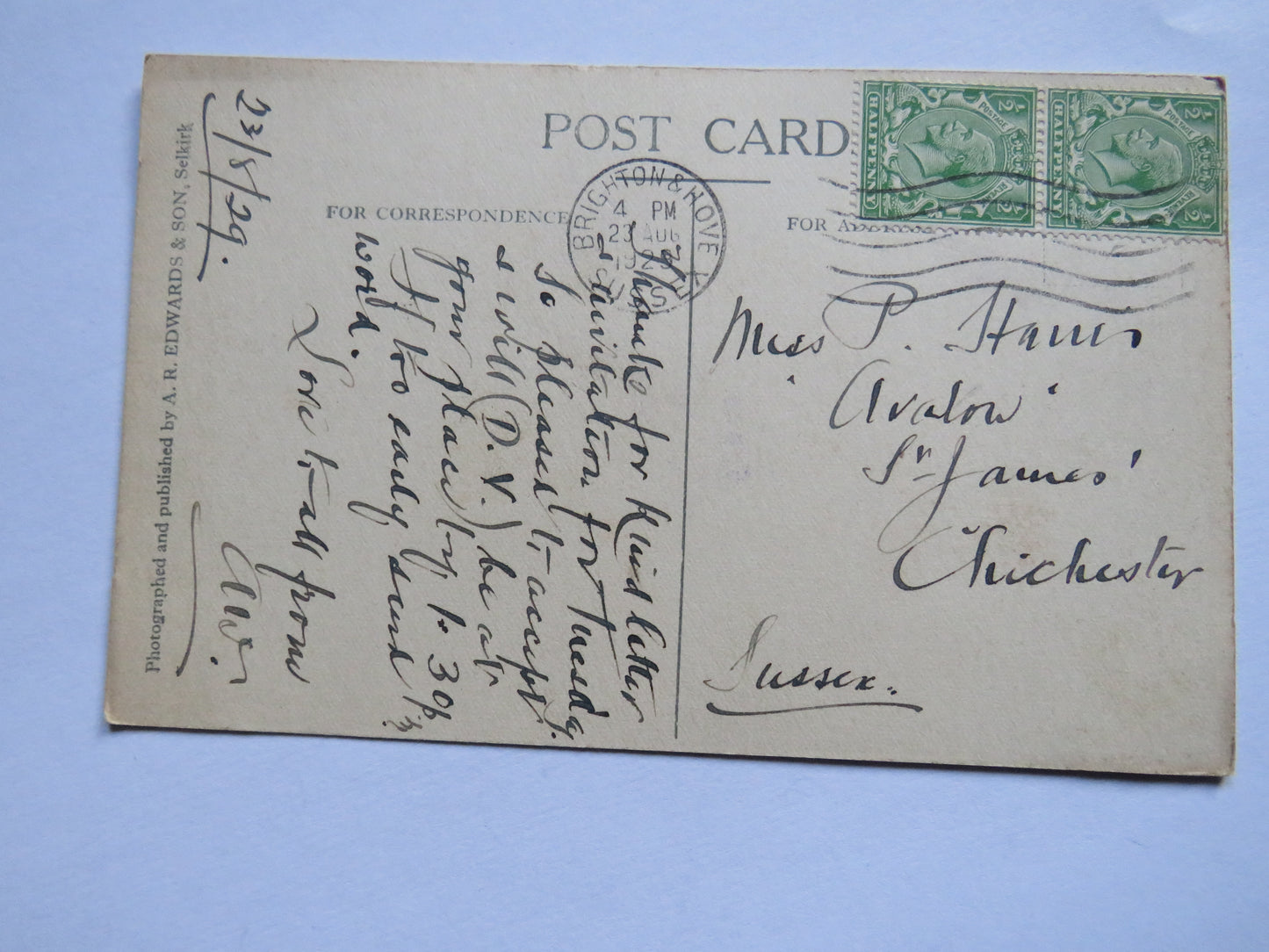 Vintage Postcard of Castle and National Galleries, Edinburgh 1925