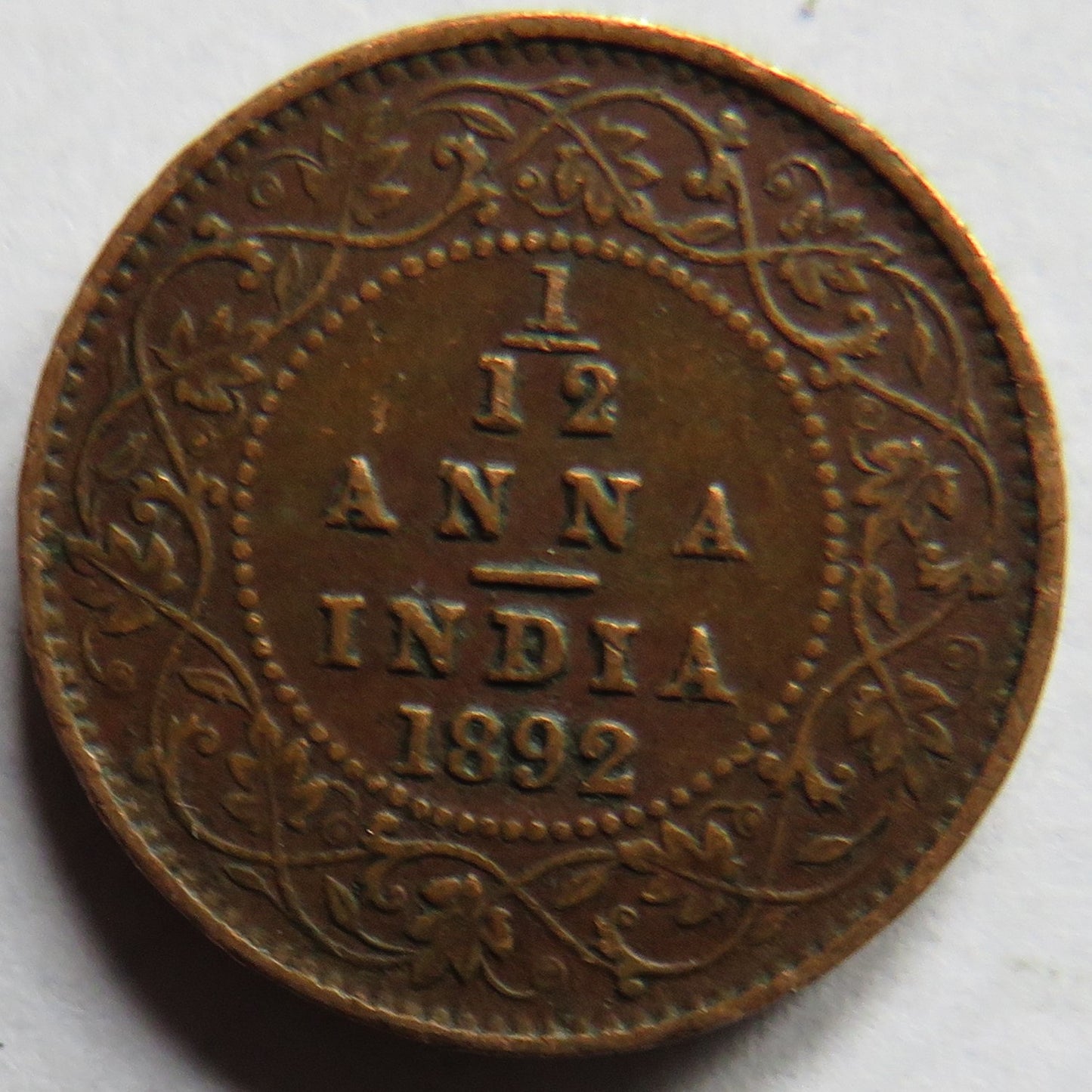 1892 Queen Victoria India 1/12th Anna Coin