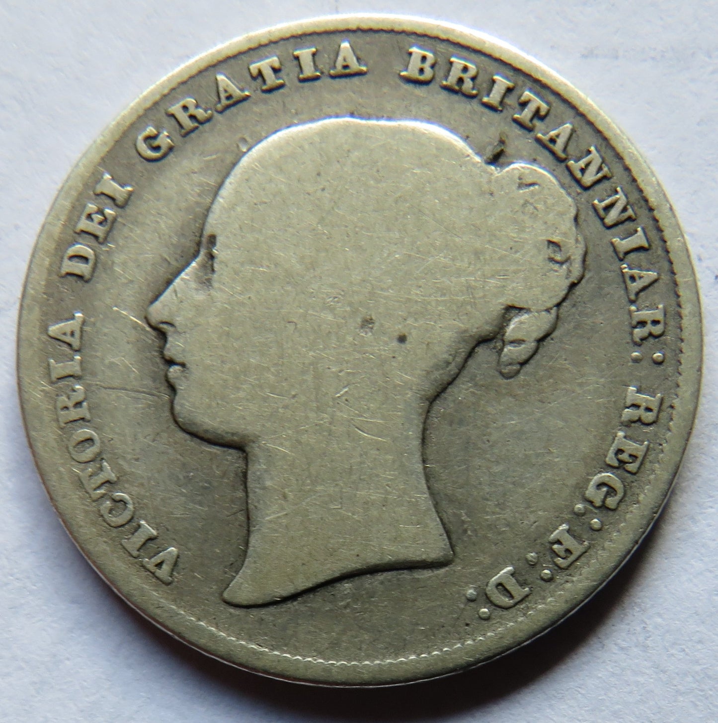 1844 Queen Victoria Young Head Silver Shilling Coin - Great Britain
