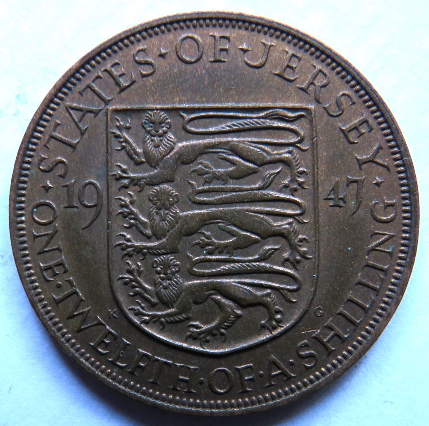 1947 Jersey 1/12th of a Shilling Coin