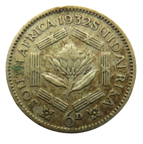 1932 King George V South Africa Silver Sixpence Coin