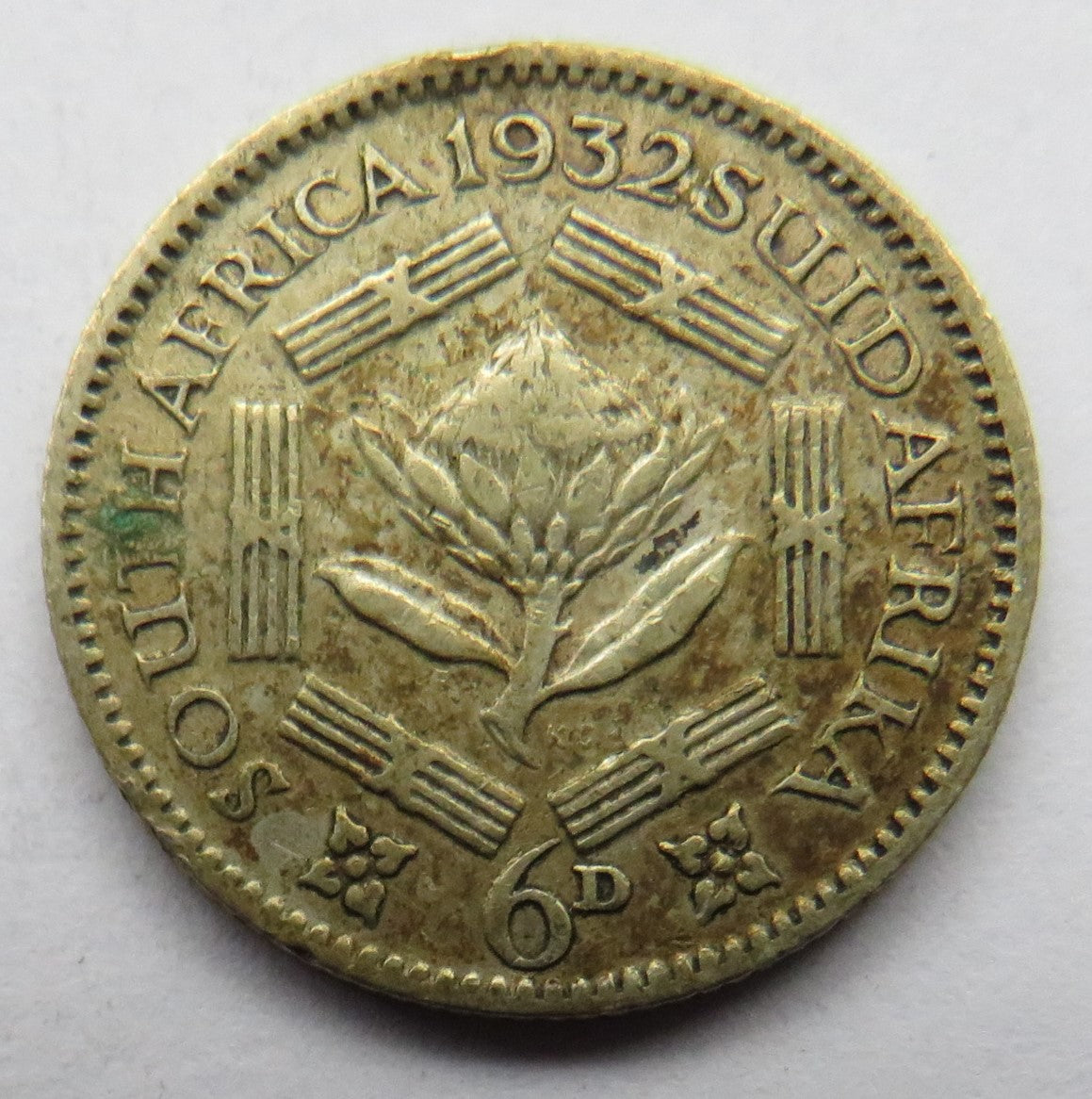 1932 King George V South Africa Silver Sixpence Coin