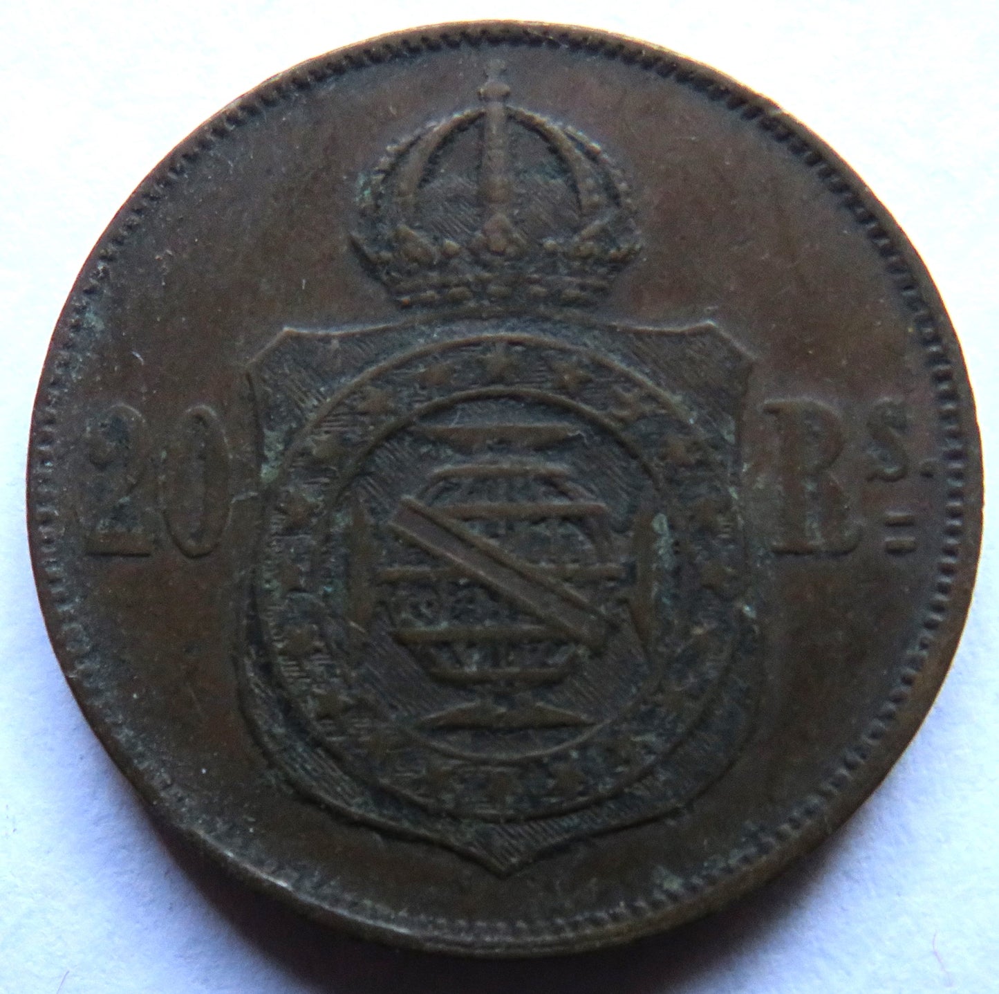 1869 Brazil 20 Reis Coin