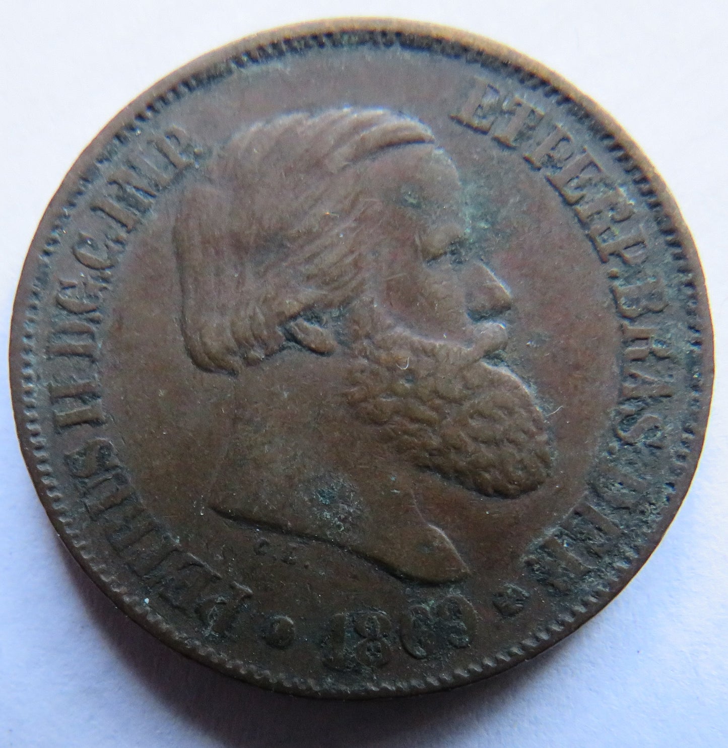 1869 Brazil 20 Reis Coin