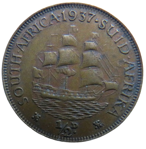 1937 King George VI South Africa Halfpenny Coin