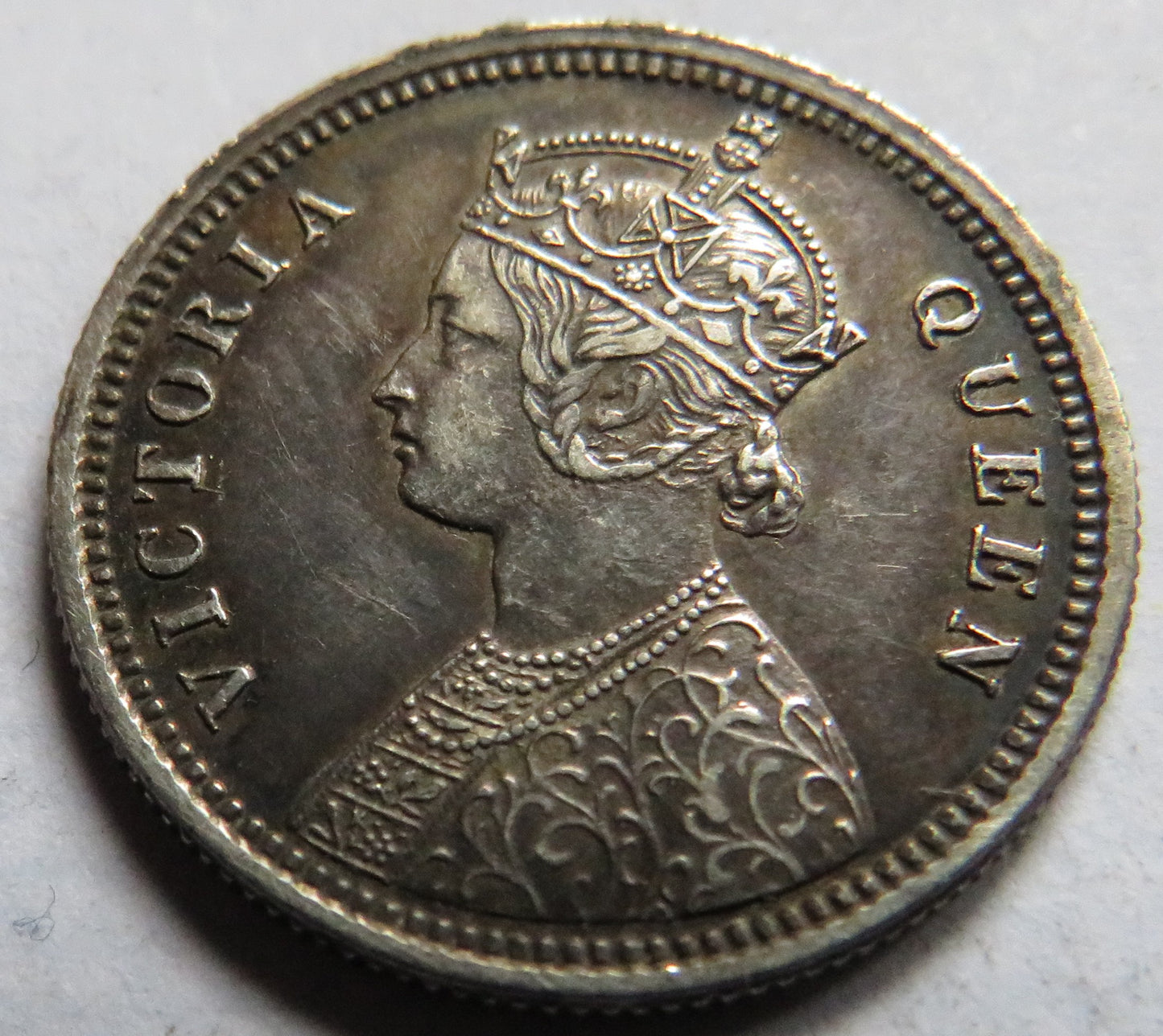 1862 Queen Victoria India Silver 1/4 Rupee Coin In High Grade