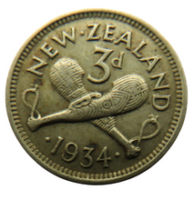 Load image into Gallery viewer, 1934 King George V New Zealand Silver Threepence Coin
