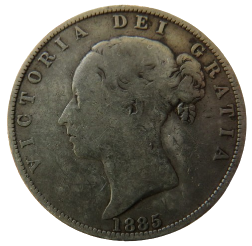1885 Queen Victoria Young Head Silver Halfcrown Coin