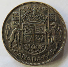 Load image into Gallery viewer, 1945 King George VI Canada Silver 50 Cents Coin
