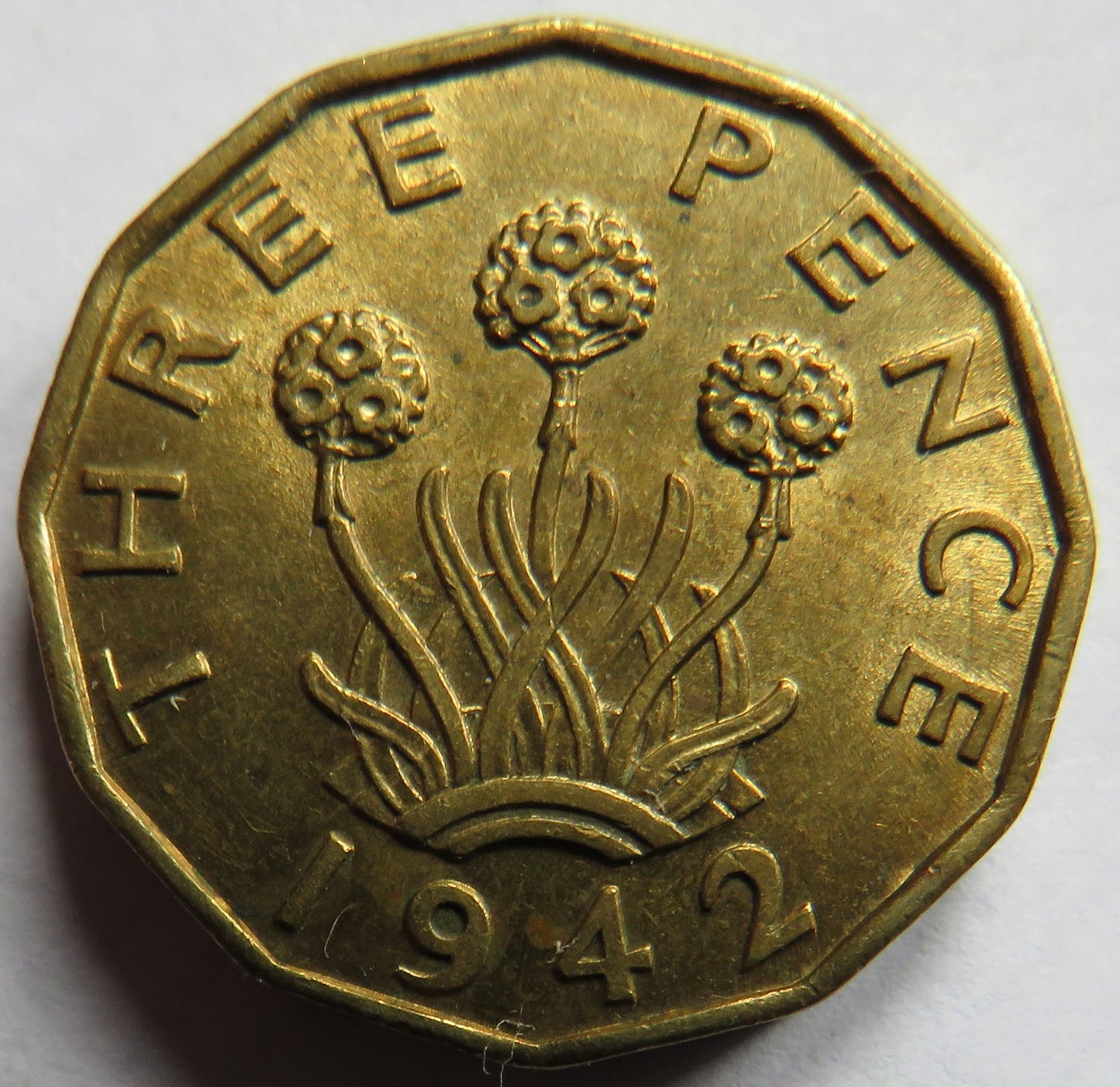 1942 King George VI Brass Threepence Coin In Higher Grade