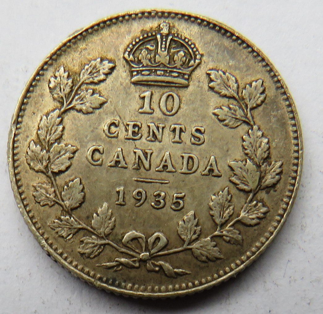 1935 King George V Canada Silver 10 Cents Coin Scarce