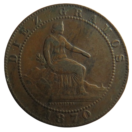 1870 Spain 10 Centimos Coin