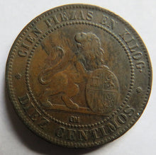 Load image into Gallery viewer, 1870 Spain 10 Centimos Coin
