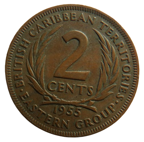 1955 Queen Elizabeth II British Caribbean Territories Eastern Group 2 Cents Coin