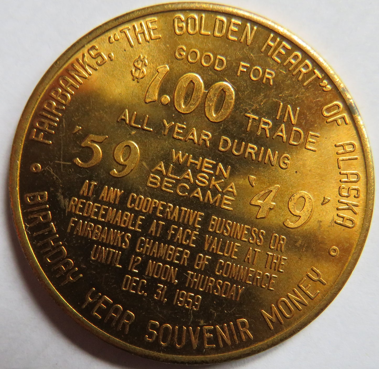 1959 Alaska 49th State Birthday Commemorative Token