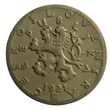 Load image into Gallery viewer, 1921 Czechoslovakia 50 Haleru Coin
