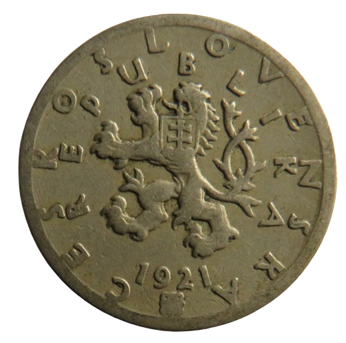 1921 Czechoslovakia 50 Haleru Coin