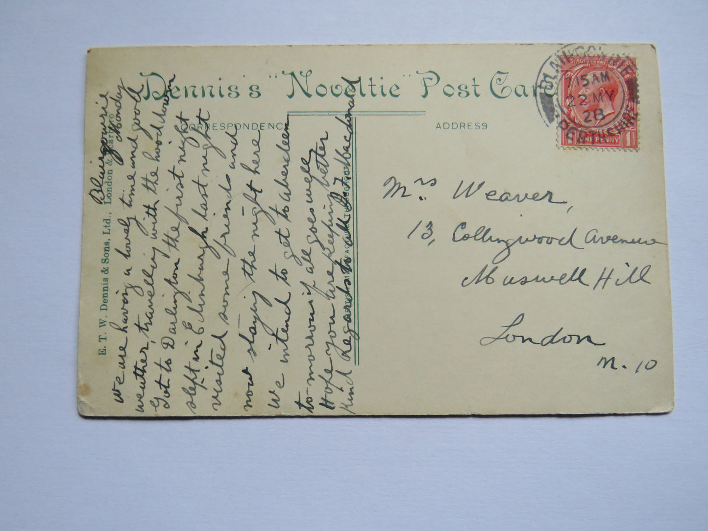 Vintage Postcard of Princess Street From Monument, Edinburgh 1928