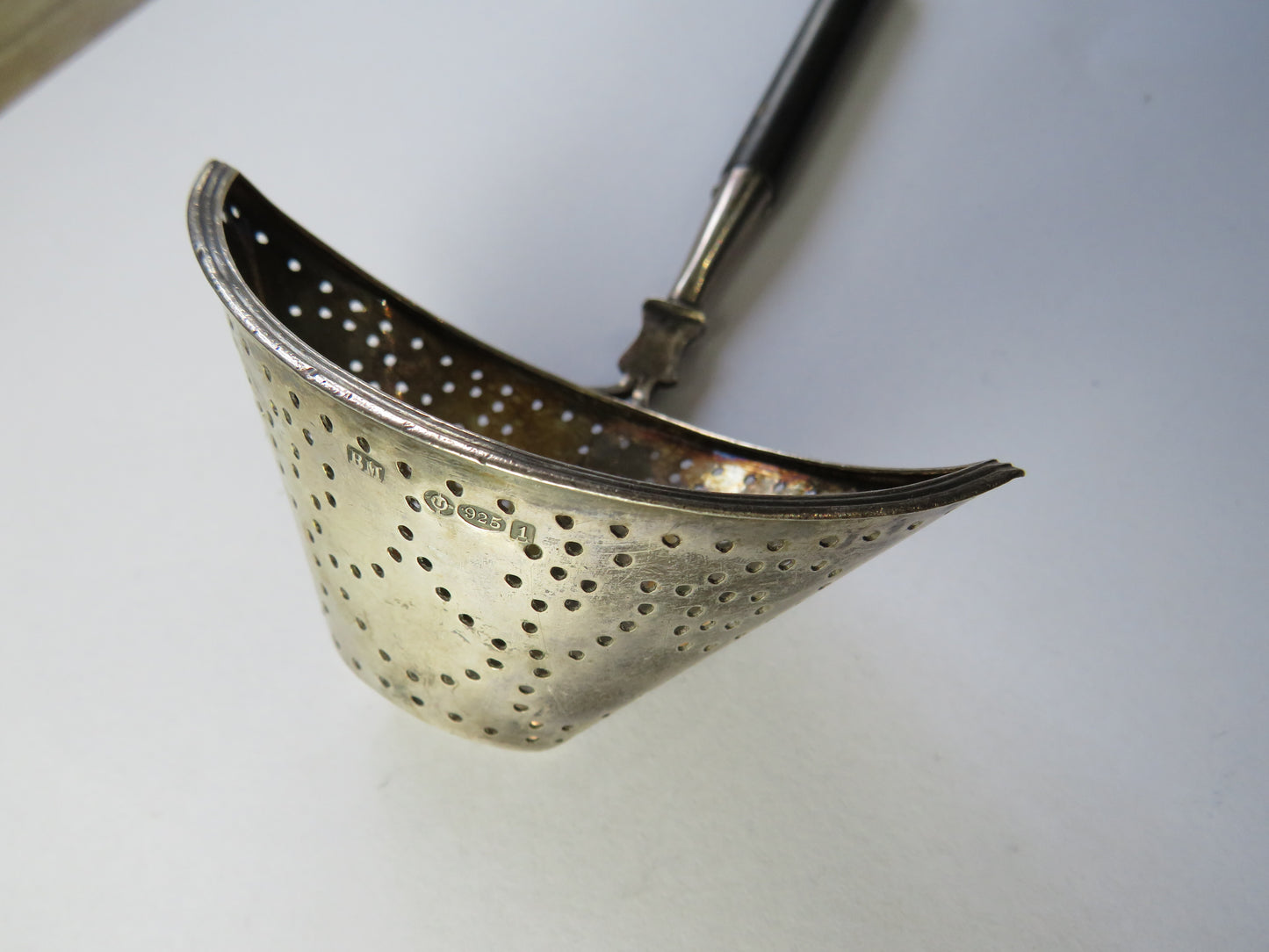 Antique Silver Tea Strainer By Bernard Muller London Import Marks