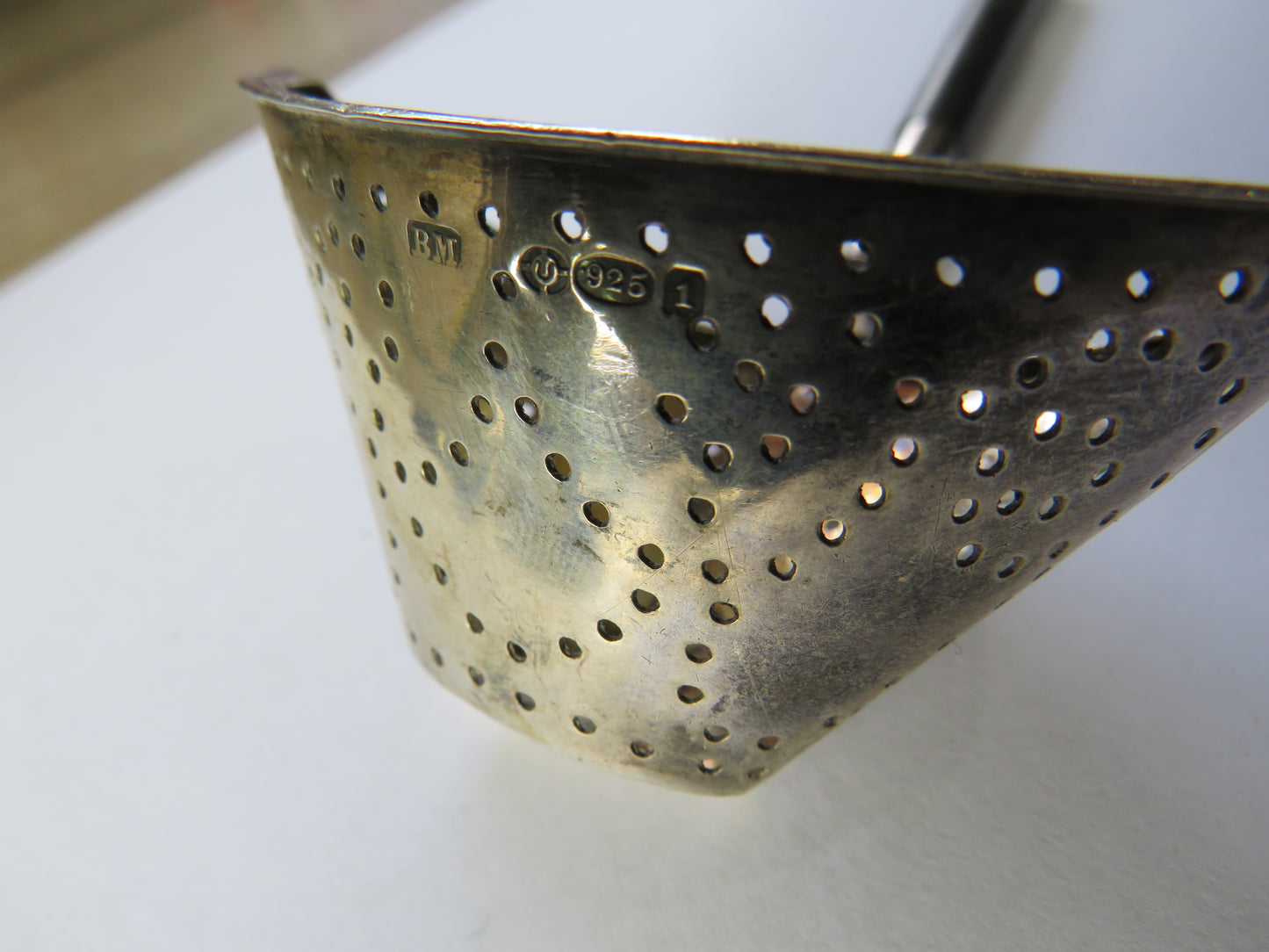 Antique Silver Tea Strainer By Bernard Muller London Import Marks