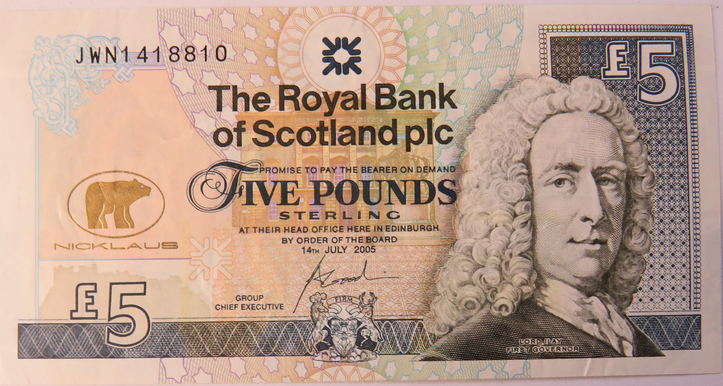 2005 The Royal Bank of Scotland £5 Five Pound Banknote Jack Nichlaus