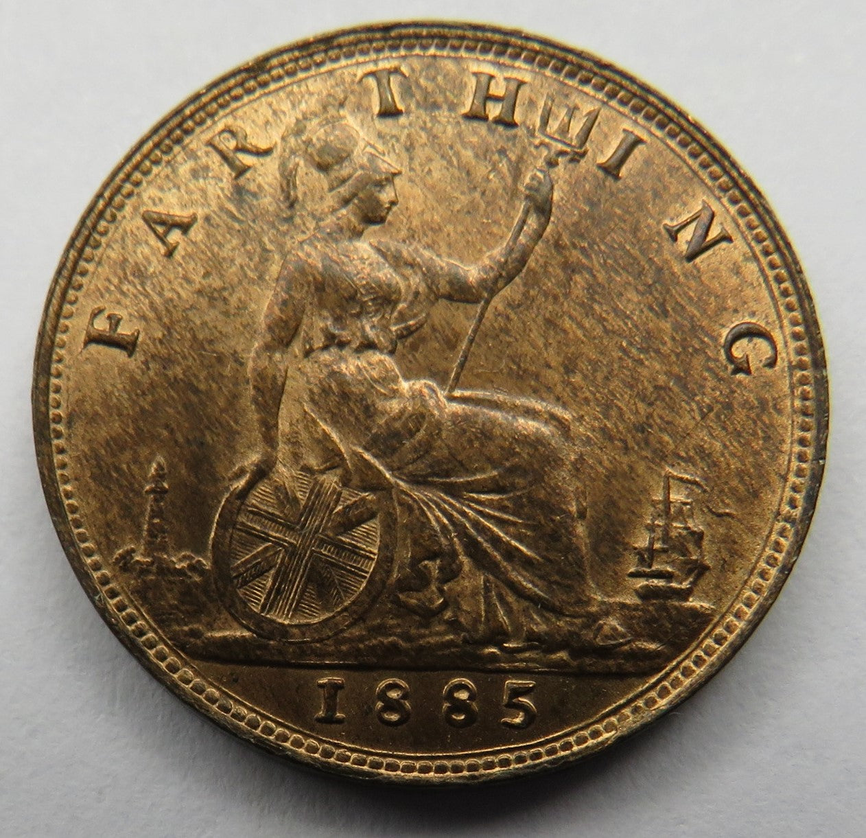 1885 Queen Victoria Bun Head Farthing Coin High Grade - Great Britain
