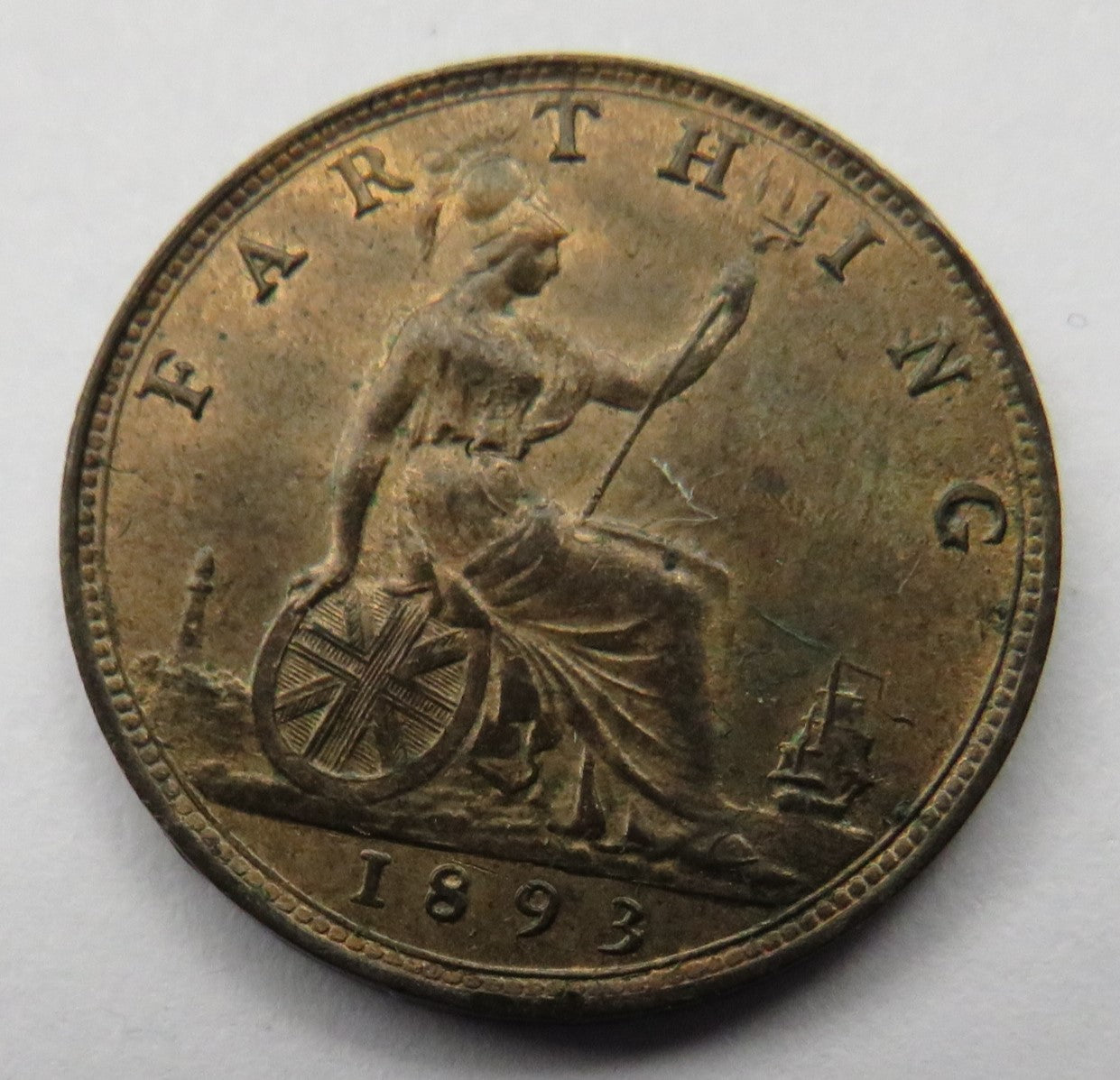 1893 Queen Victoria Bun Head Farthing Coin High Grade - Great Britain