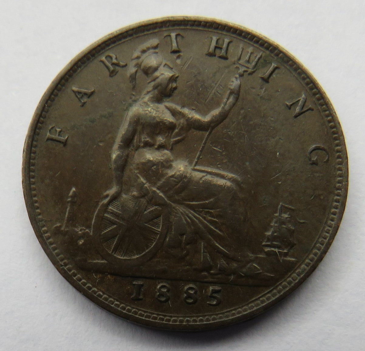 1885 Queen Victoria Bun Head Farthing Coin - Great Britain