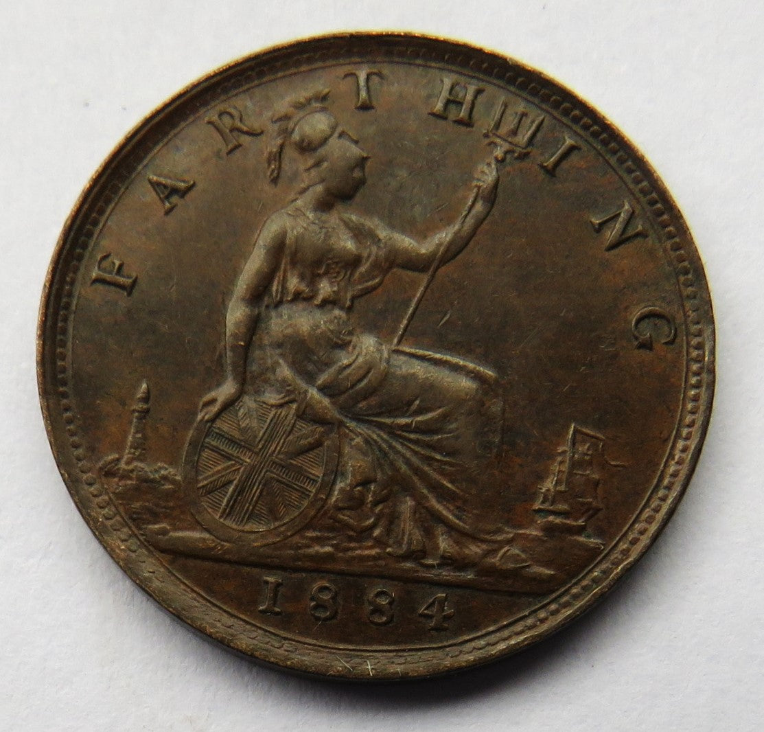 1884 Queen Victoria Bun Head Farthing Coin Higher Grade - Great Britain