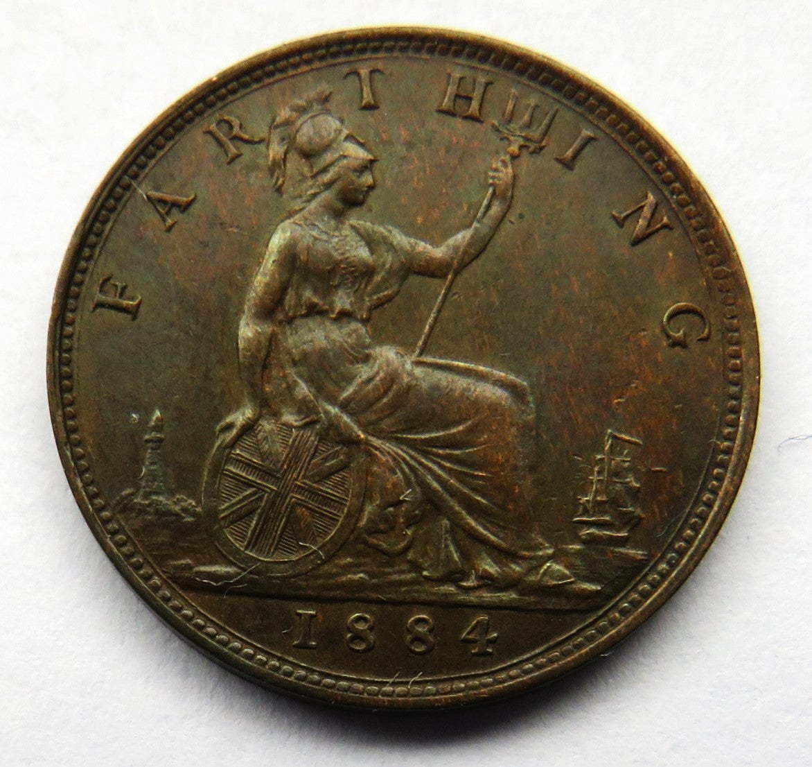 1884 Queen Victoria Bun Head Farthing Coin Higher Grade - Great Britain