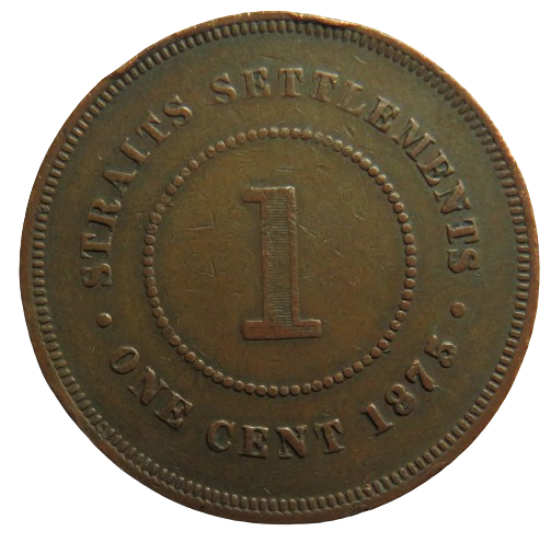 1875 Queen Victoria Straits Settlements One Cent Coin