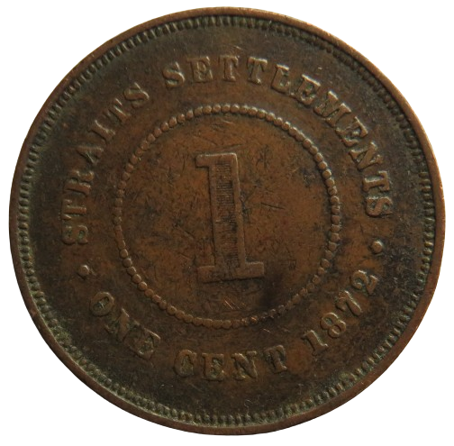 1872-H Queen Victoria Straits Settlements One Cent Coin