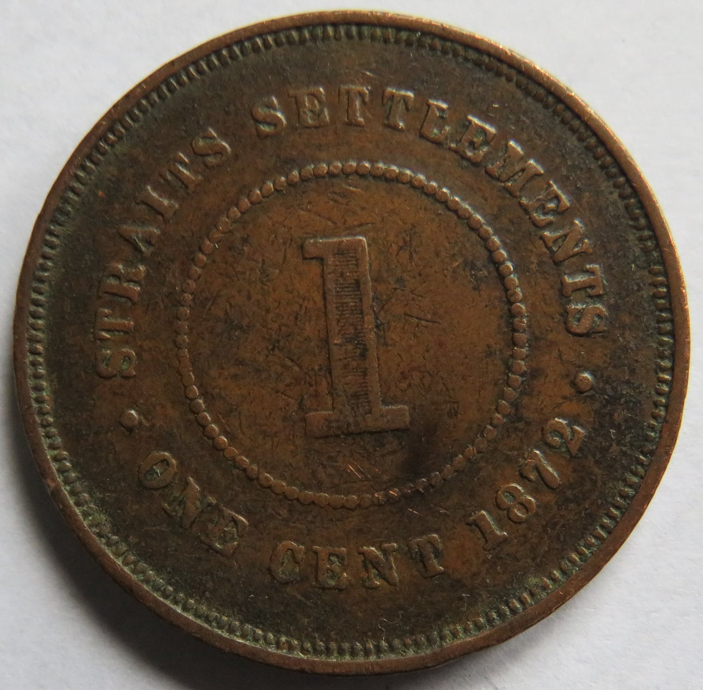 1872-H Queen Victoria Straits Settlements One Cent Coin