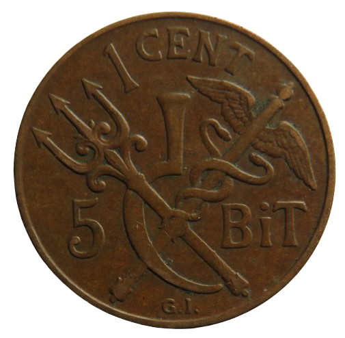 1905 Danish West Indies Vestindien 1 Cent / 5 Bit Coin