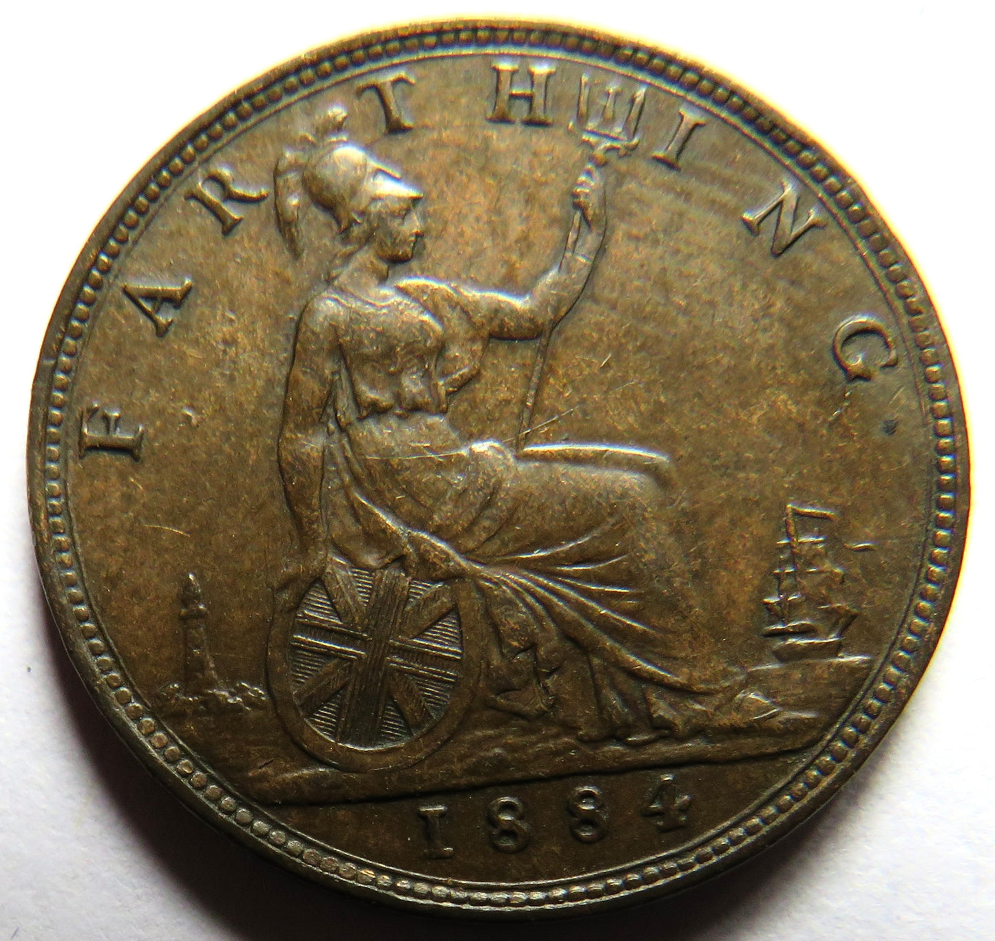 1884 Queen Victoria Bun Head Farthing Coin - Great Britain