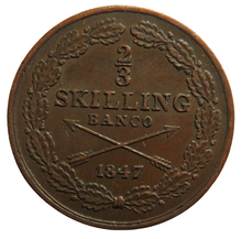 Load image into Gallery viewer, 1847 Sweden 2/3 Skilling Coin
