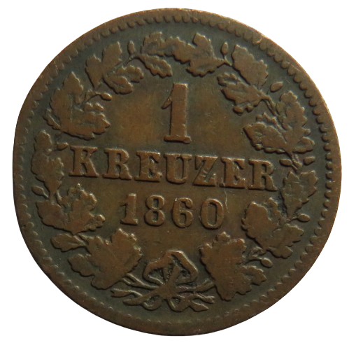 1860 German States Nassau One Kreuzer Coin