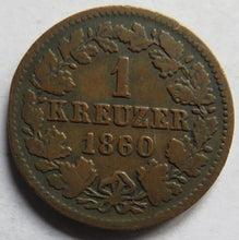 Load image into Gallery viewer, 1860 German States Nassau One Kreuzer Coin
