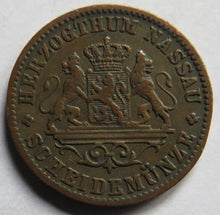 Load image into Gallery viewer, 1860 German States Nassau One Kreuzer Coin
