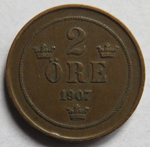 Load image into Gallery viewer, 1907 Sweden 2 Ore Coin
