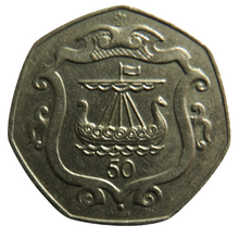 Load image into Gallery viewer, 1985 Isle of Man 50p Fifty Pence Coin - Viking Longboat
