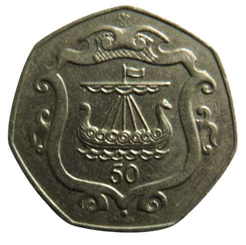 1985 Isle of Man 50p Fifty Pence Coin - Viking Longboat