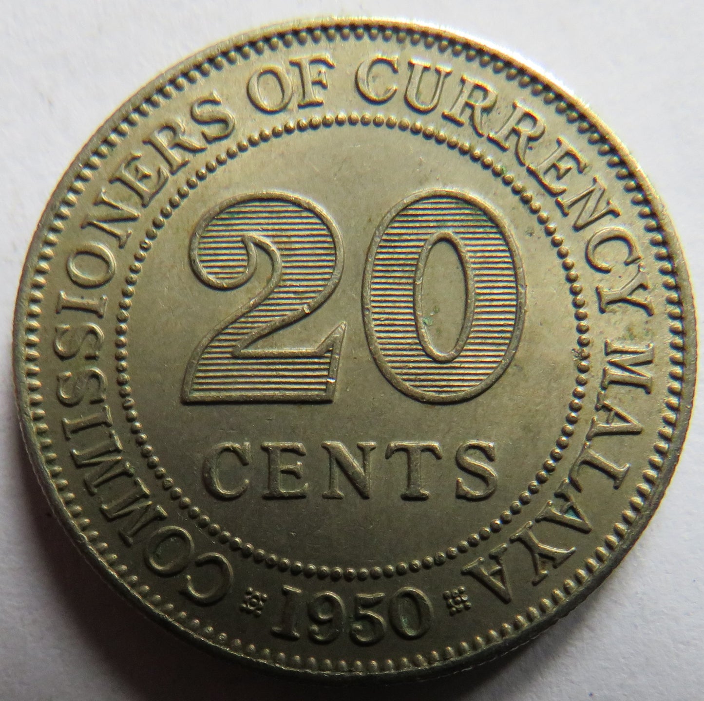 1950 King George VI Commissioners of Currency 20 Cents Coin