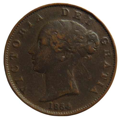 1854 Queen Victoria Young Head Halfpenny Coin - Great Britain
