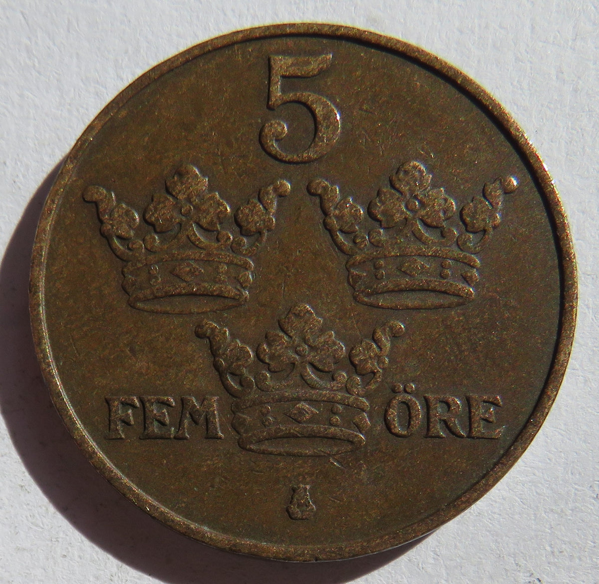 1912 Sweden 5 Ore Coin