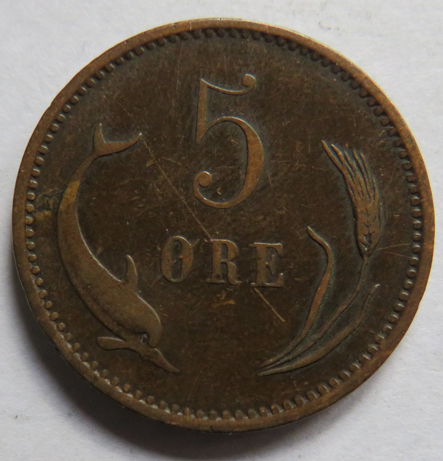1874 Denmark 5 Ore Coin